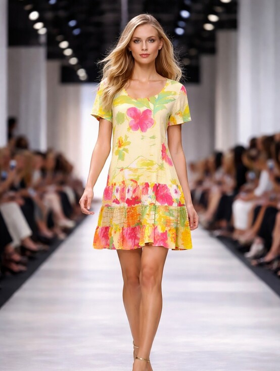 Jams World Dresses & Skirts - Jams World Yellow Floral V-Neck Short-Sleeve Tunic